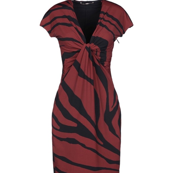 Roberto Cavalli Women's Brick Red Twisted Zebra-Print Stretch-Jersey Dress 2, 4 - Picture 3 of 8